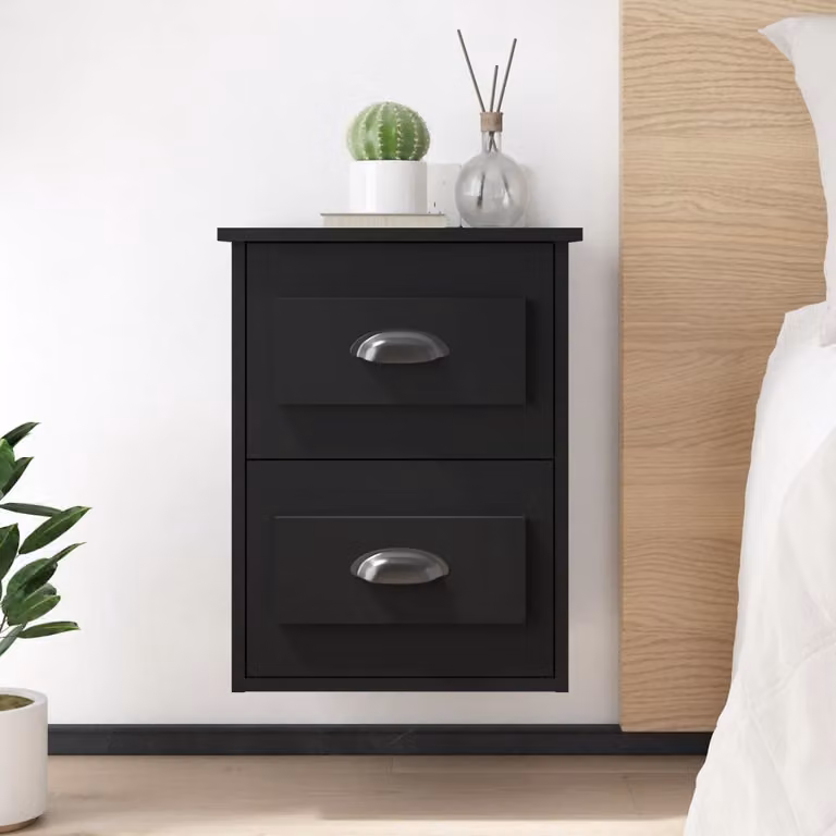 Comodino a parete vidaXL moderno in legno nero L: 41,5 cm, P: 36 cm, H: 53 cm