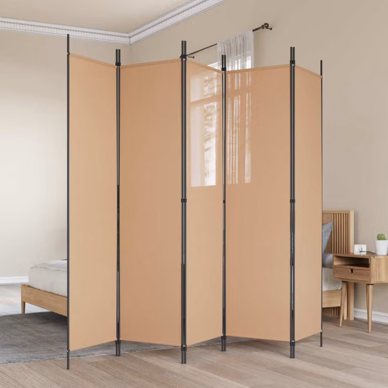 Paravento a 5 Pannelli vidaXL Beige in Tessuto L: 250 cm, H: 200 cm
