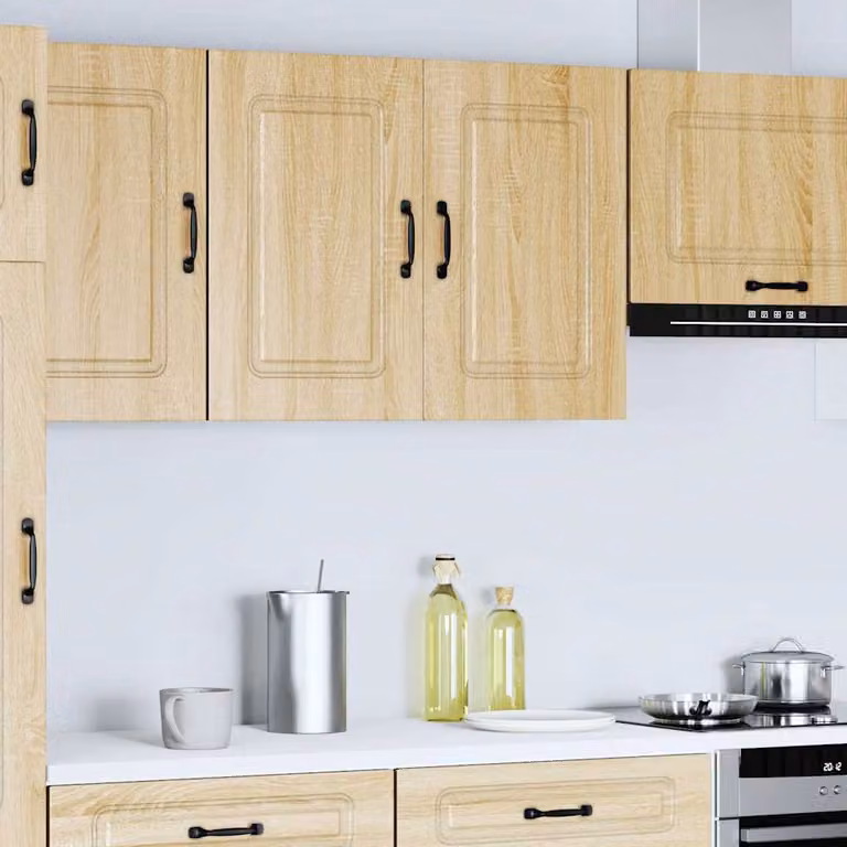 Pensile da cucina moderno vidaXL Kalmar Rovere Sonoma in legno marrone con ante a battente e ripiani interni L: 80 cm, H: 60 cm, P: 31 cm