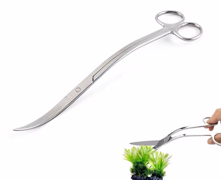 Forbice per acquari, in acciaio inossidabile, curva, 25 cm, modello "Wave" per aquascaping