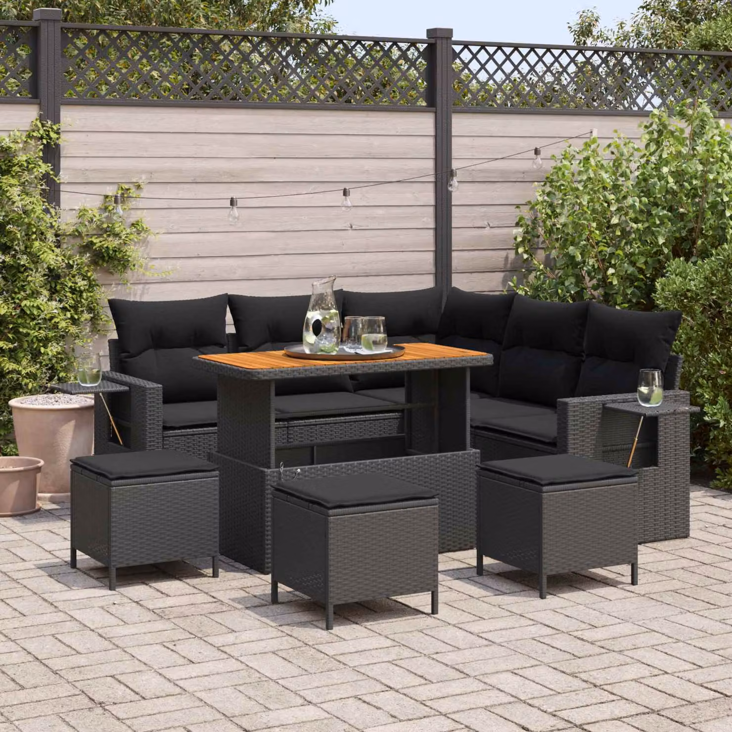 Set Divano da Giardino vidaXL 10 Pezzi a Forma di L con Cuscini Nero – 1