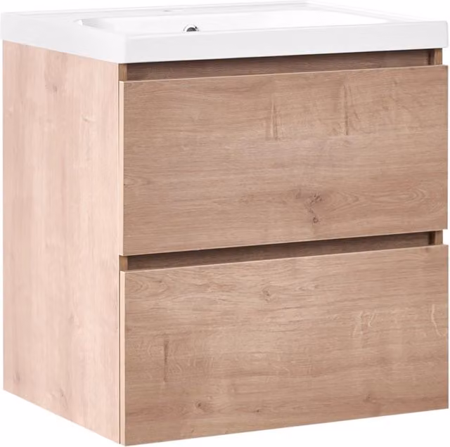 Mobile bagno sospeso con lavabo e 2 cassetti 60 x 49 cm marrone chiaro elegante