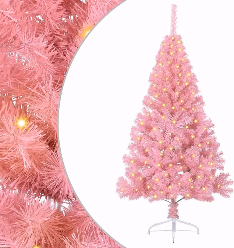 Albero di Natale artificiale con luci integrate Rosa 150 cm PVC