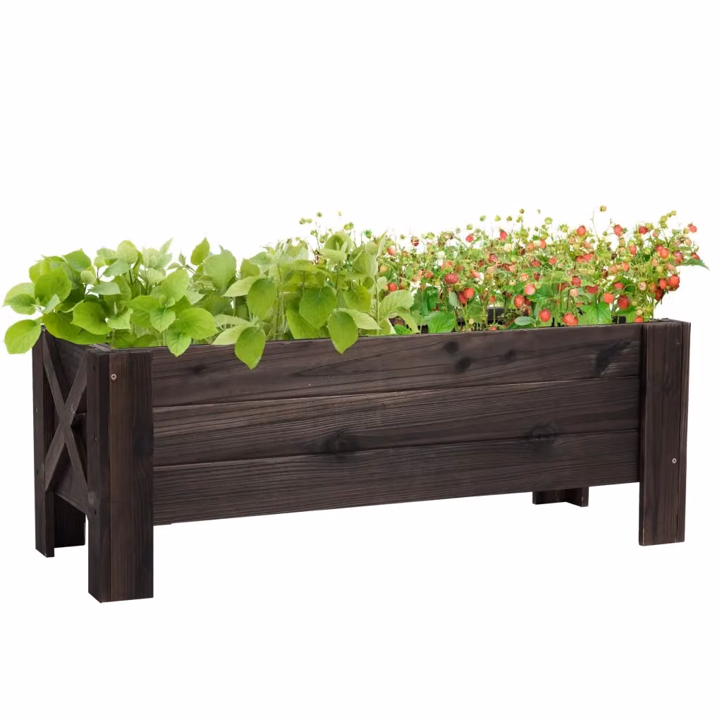 Fioriera da giardino rettangolare in legno XYLO marrone con piedini rialzati L: 100 cm, P: 36,5 cm, H: 36 cm – 2