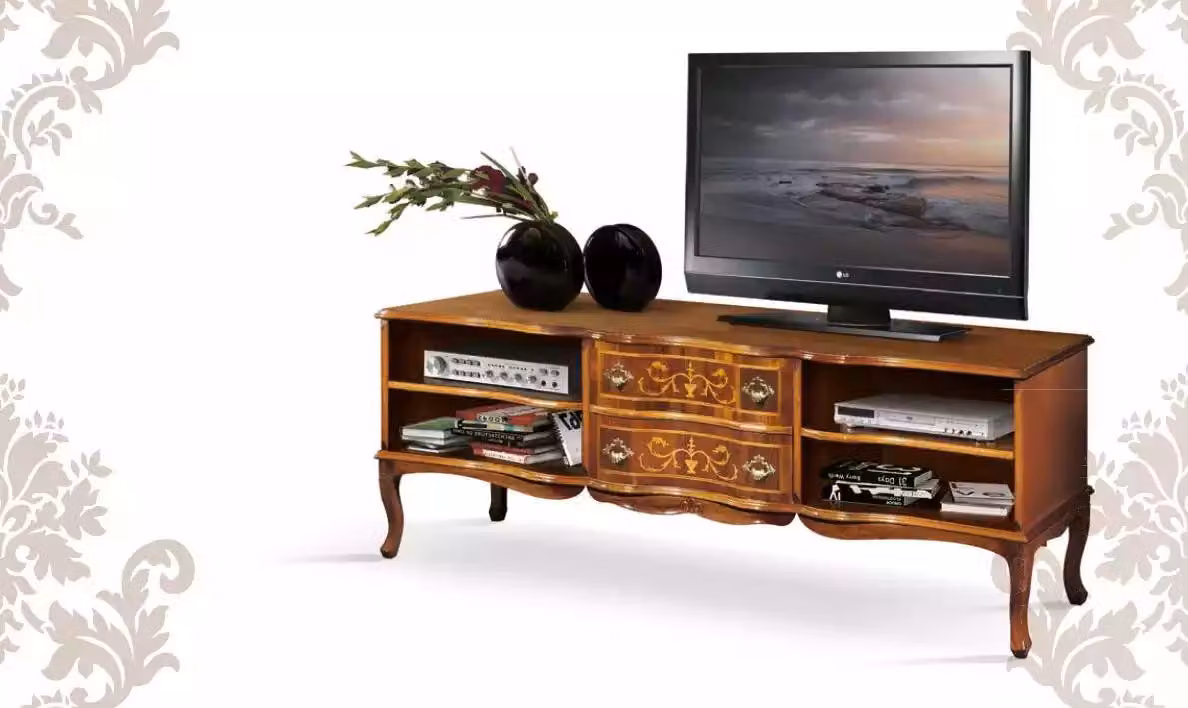 Mensola TV classica marrone, credenza di design in legno, mobili per il soggiorno