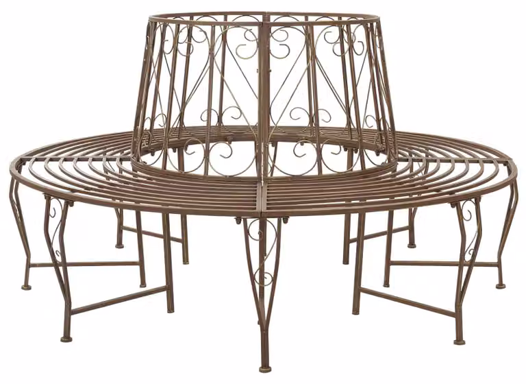 Panca da giardino modello "Stromová", per 8 persone, diametro 160 cm x altezza 89 cm, realizzata in acciaio con finitura color bronzo anticato