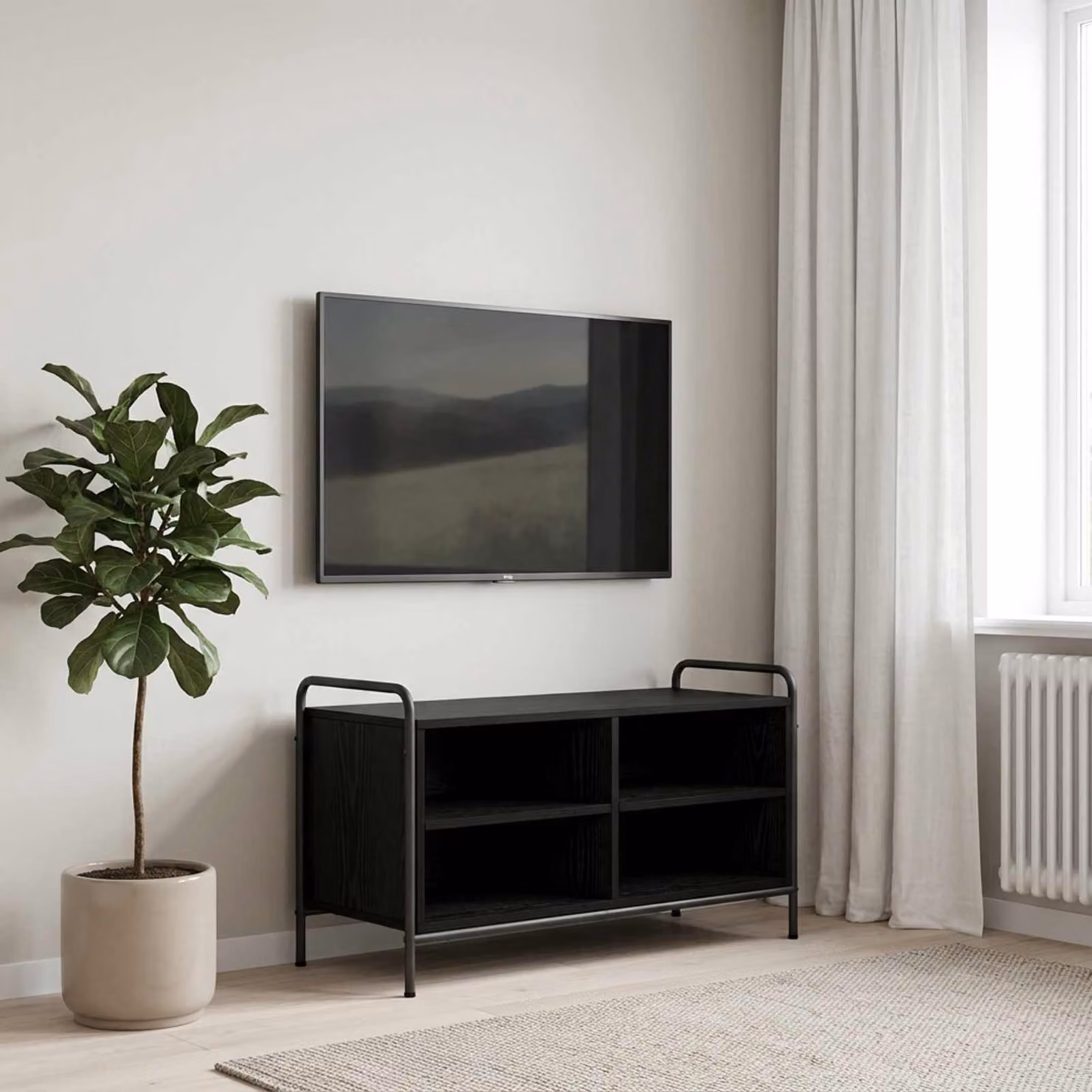 Mobile TV vidaXL Rovere e Nero con ruote e scomparti media L: 140 cm, P: 39,5 cm, H: 50 cm