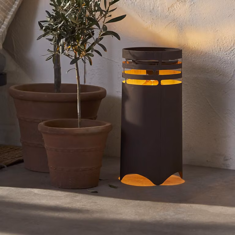 Lampada solare LED Star Trading, marrone, 40 cm, con alimentazione USB e solare, in metallo marrone