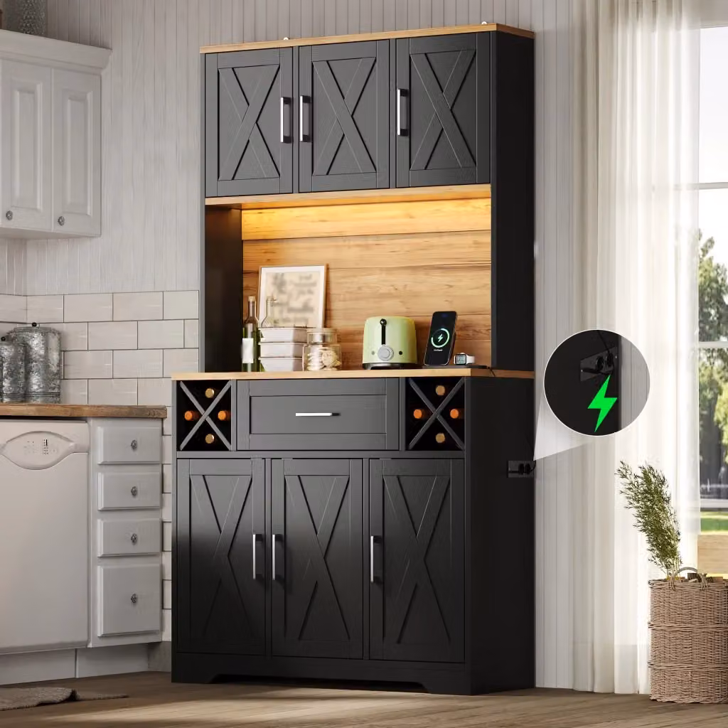 Armadio da Cucina REDOM in Legno e MDF con Porte Scorrevoli e Illuminazione LED RGB, Colore Marrone e Nero, L/P/H: 105 x 40 x 180 cm – 2