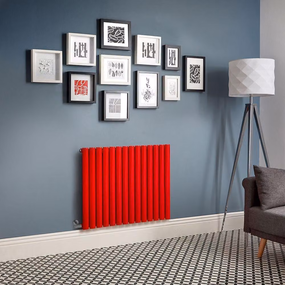 Radiatore Elettrico di Design Orizzontale Rosso (Siamese Red) - Pannello Singolo - 635mm x 413mm - Senza Termostato - Revive