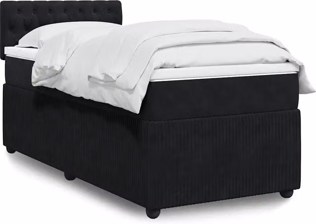 Letto moderno vidaXL con materasso ibrido e base in velluto nero, dotato di illuminazione sottostante e porta di ricarica USB, L/P: 90 x 200 cm