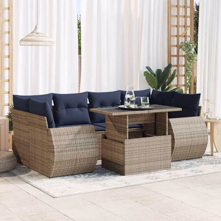 Maison Exclusive - Set Divani da Giardino 7pz con Cuscini Grigio Polyrattan Acacia