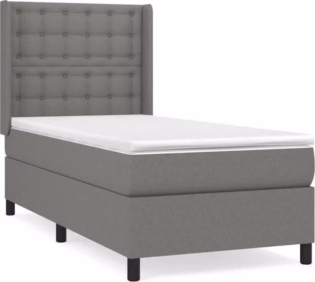 Letto singolo | Letto per adulti | Giroletto a Molle con Materasso Grigio Scuro 80x200 cm Tessuto