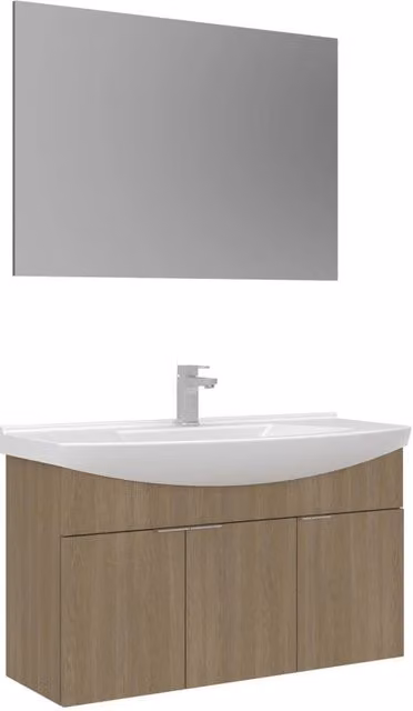 Set mobile lavabo con specchio (2 pezzi) "Purus 100" - 100 x 50 x 58 cm - Rovere
