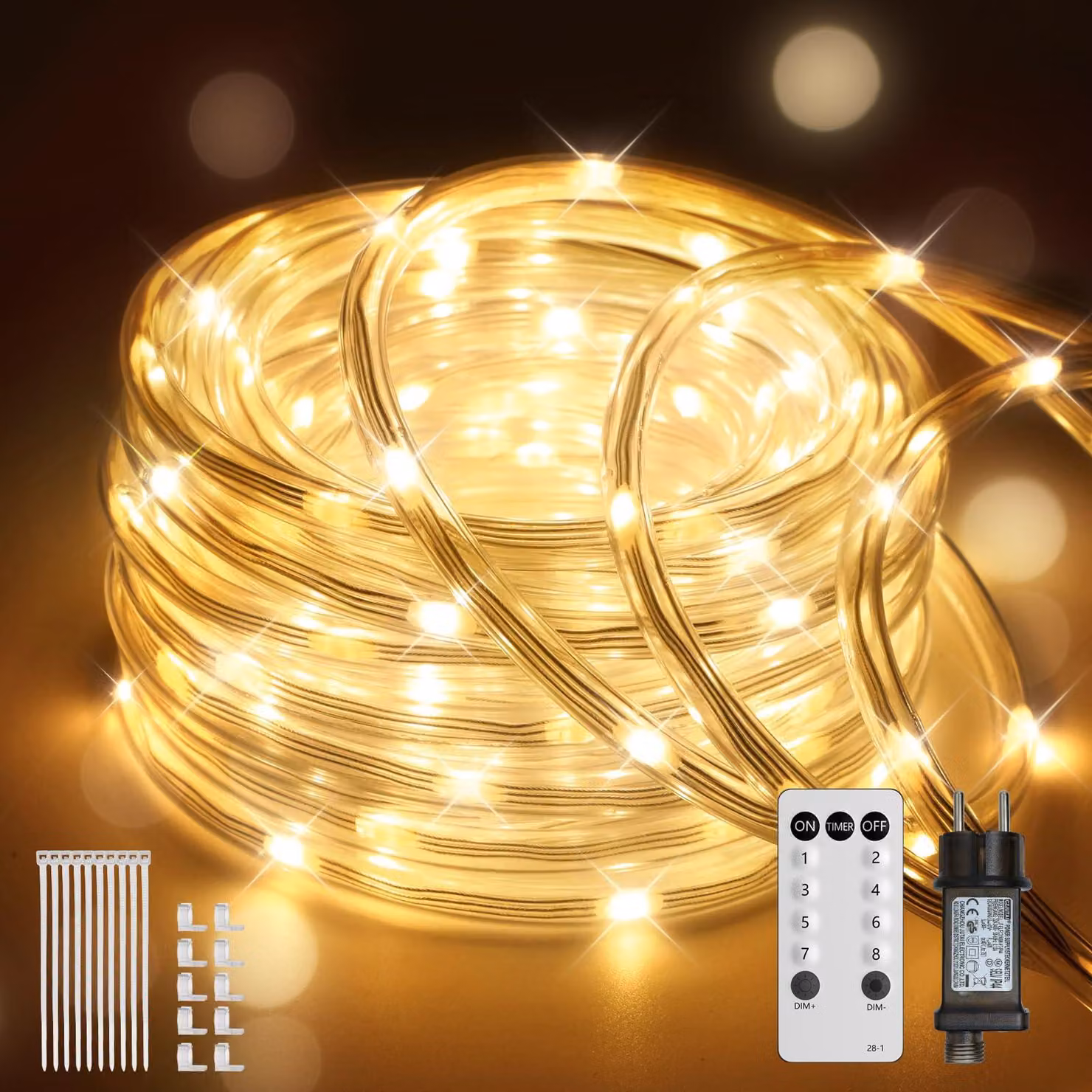 Striscia luminosa a LED, 30 metri, 700 LED, luce bianco caldo, grado di protezione IP67, dimmerabile, 8 modalità