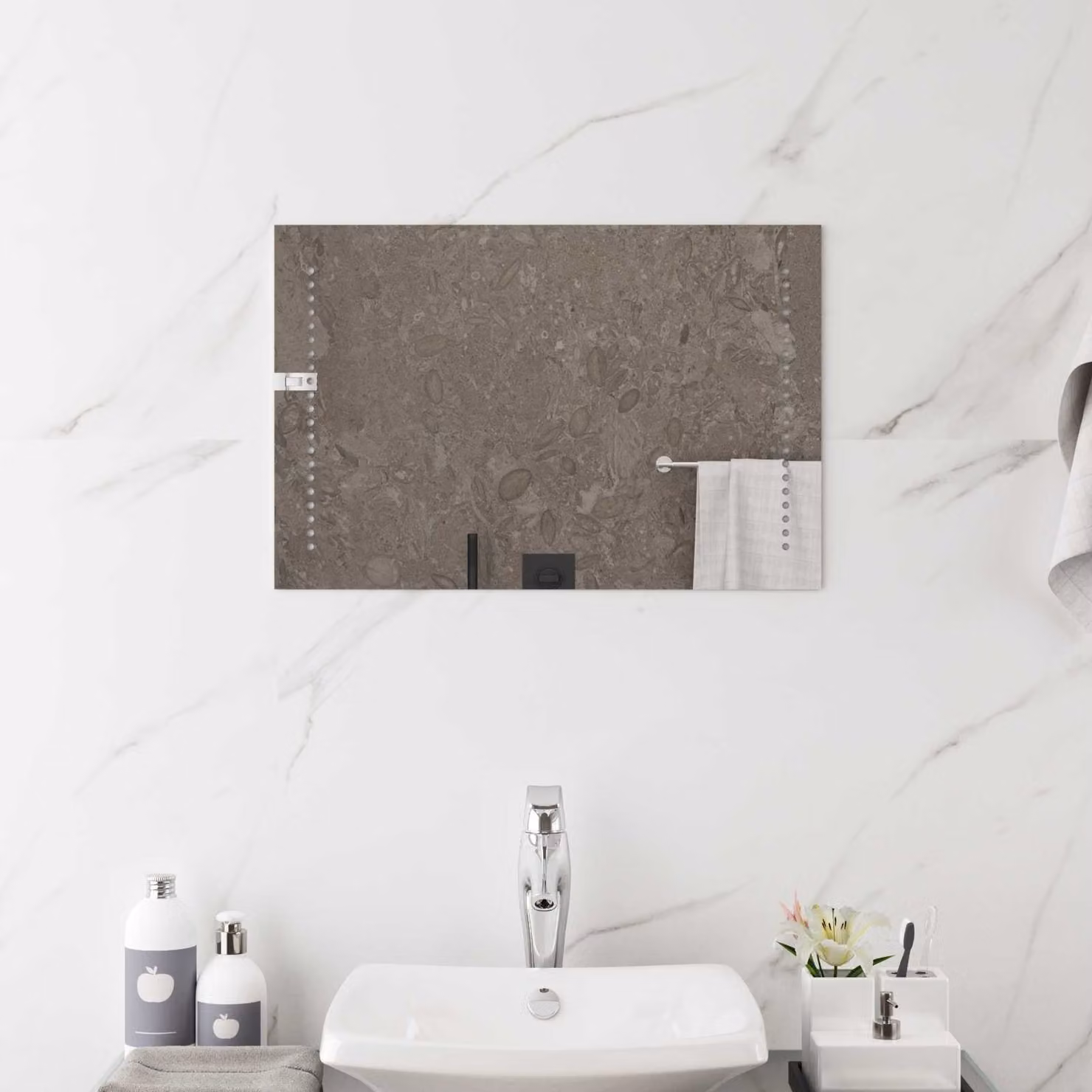 Specchio da bagno con luce LED vidaXL in vetro temperato trasparente, L: 60 cm, H: 40 cm