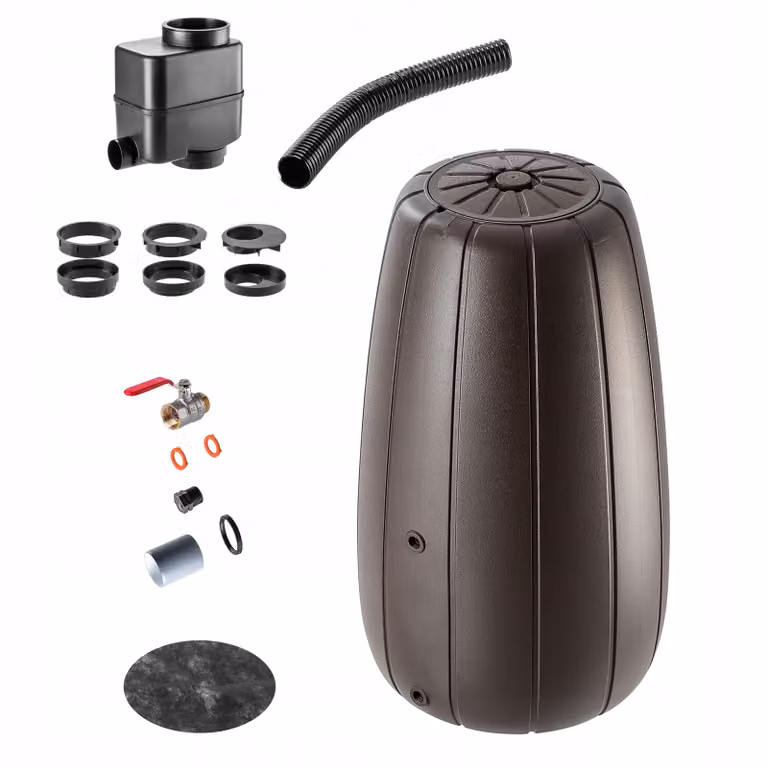 Serbatoio per acqua piovana KADAX, 200 l, barile d'acqua, contenitore + rubinetto, vaso per fiori, grande