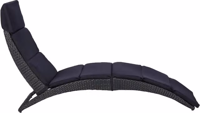 Lettino prendisole da giardino in polyrattan nero e grigio con cuscino impermeabile