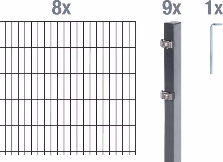 Alberts 650896 Recinzione a doppia rete metallica come set completo di 18 pezzi, antracite, altezza 120 cm, lunghezza 16 m