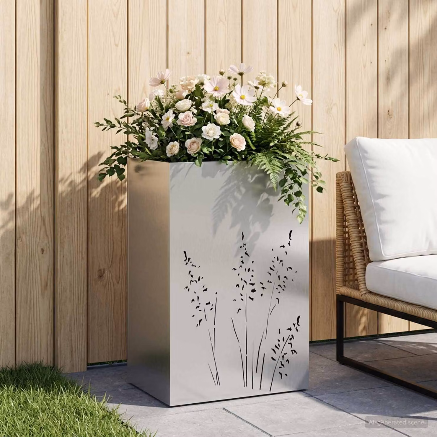 Vaso da giardino vidaXL in acciaio inox argento L: 50 cm, P: 30 cm, H: 75 cm