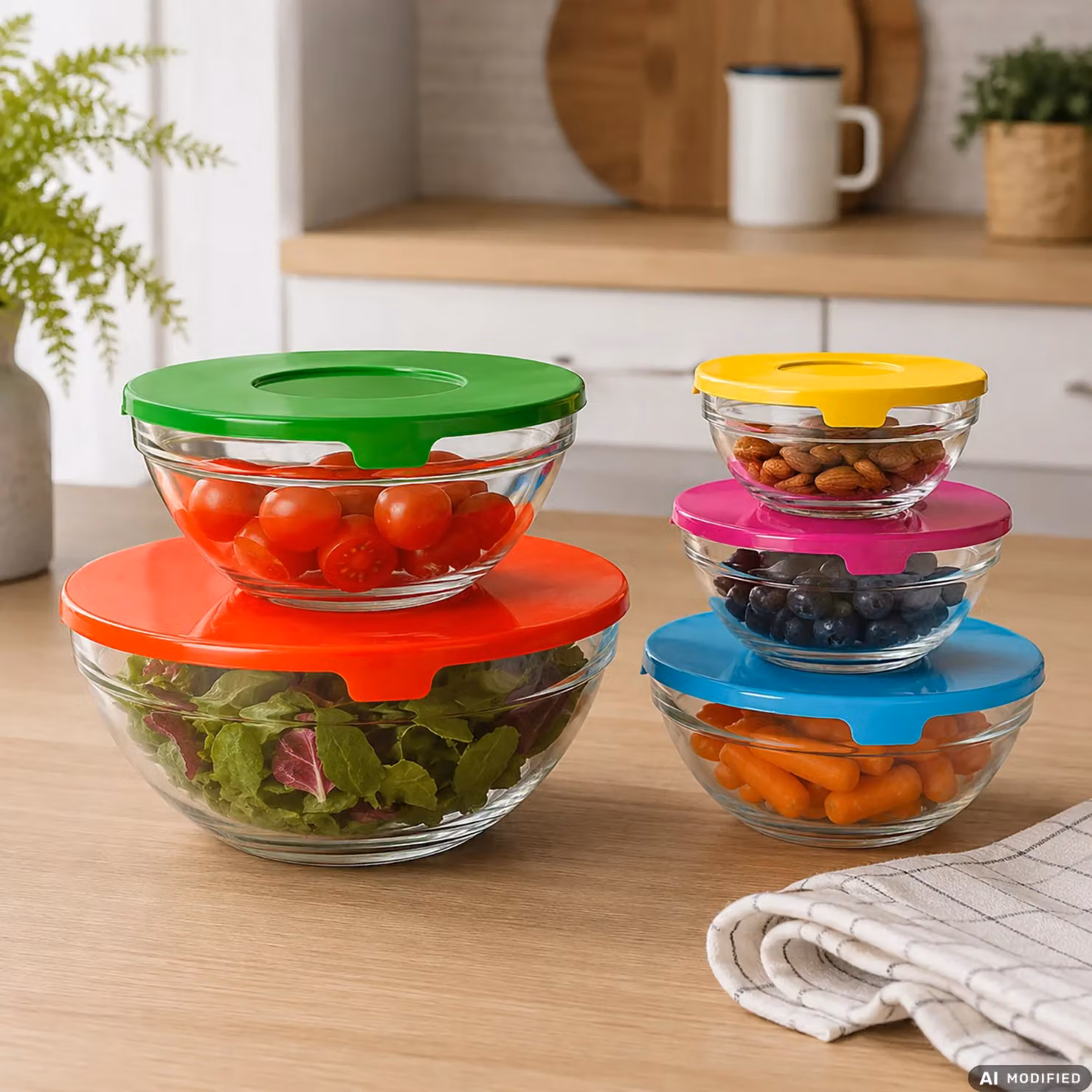 GUSTO CASA - Set 5 Contenitori Food Organizer in Vetro con Coperchio Colorato Multicolore, Impilabili e Salvaspazio – 2