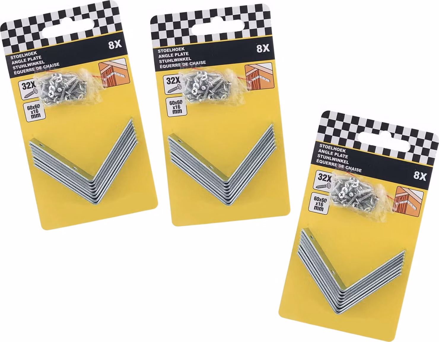 Set di 24 piastre di connessione in metallo con viti (60x60x16 mm, angolari)