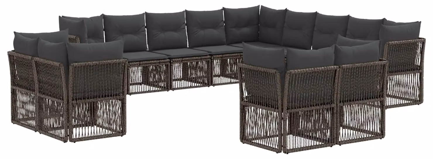 Set di divani da giardino, 13 pezzi, colore grigio, in rattan sintetico