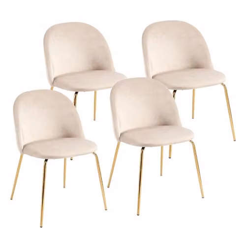 MA MAISON Set 4 Sedie in Velluto 58x50x78/49 cm - Struttura in Metallo Oro, Poltrona, per Soggiorno, Camera da Letto, Design Versatile, Imbottita, Elegante, Ampio Schienale - Colore (Beige)