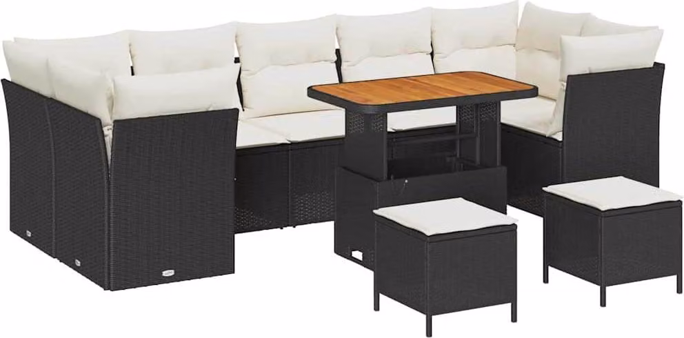 Set Divano da Giardino 10 pcs Nero polyrattan