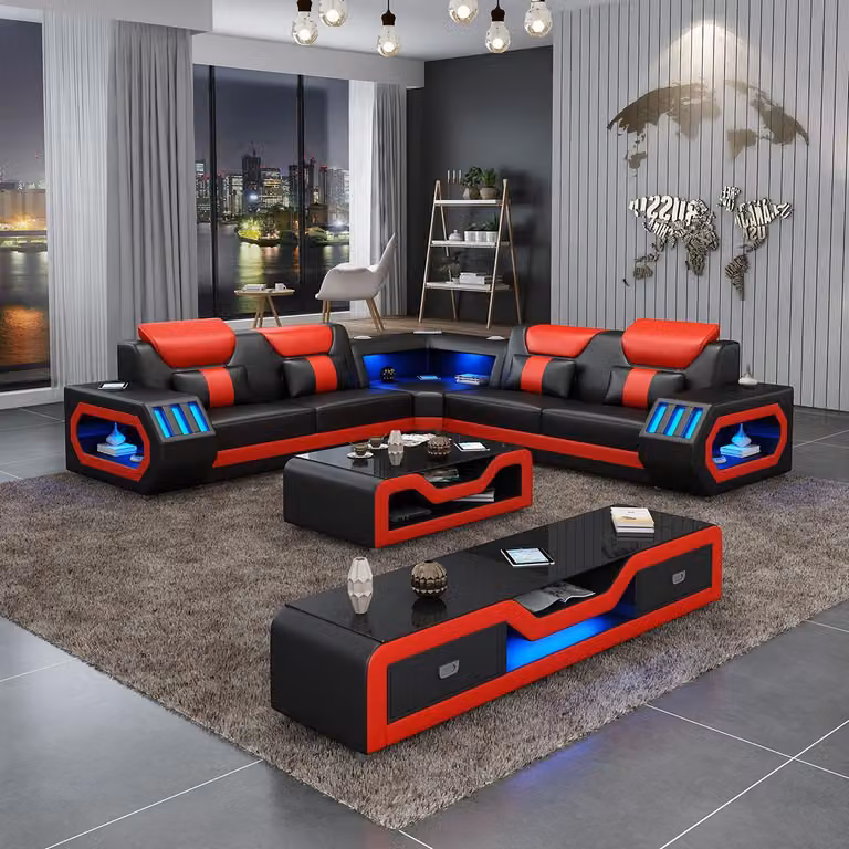 L-Form Designer Wohnlandschaft Polster Ecksofa Eck Garnitur Sofa Couch Ecke led