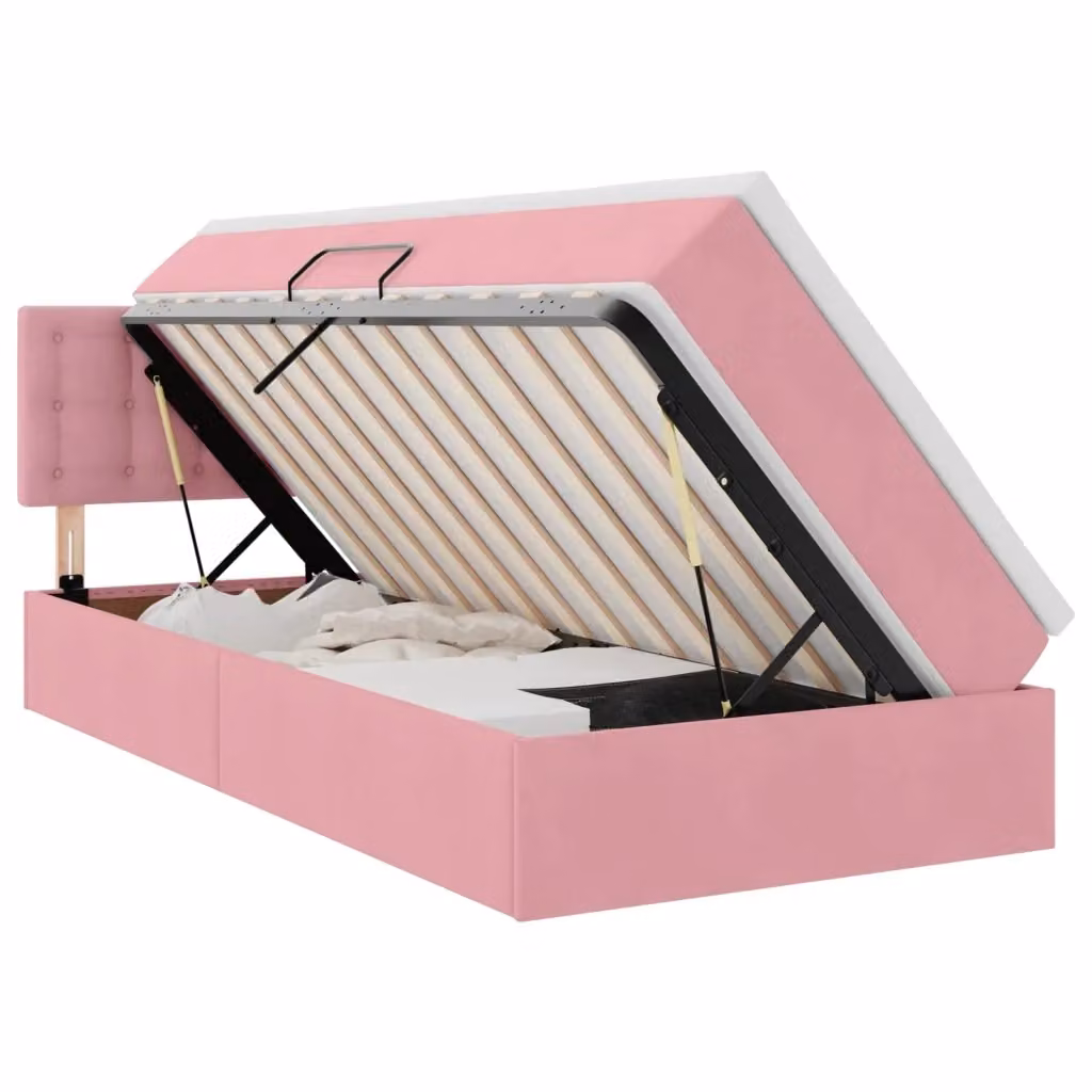 vidaXL Letto con Contenitore in Velluto Rosa e Bianco L: 100 cm, P: 200 cm, H: 140 cm – 2