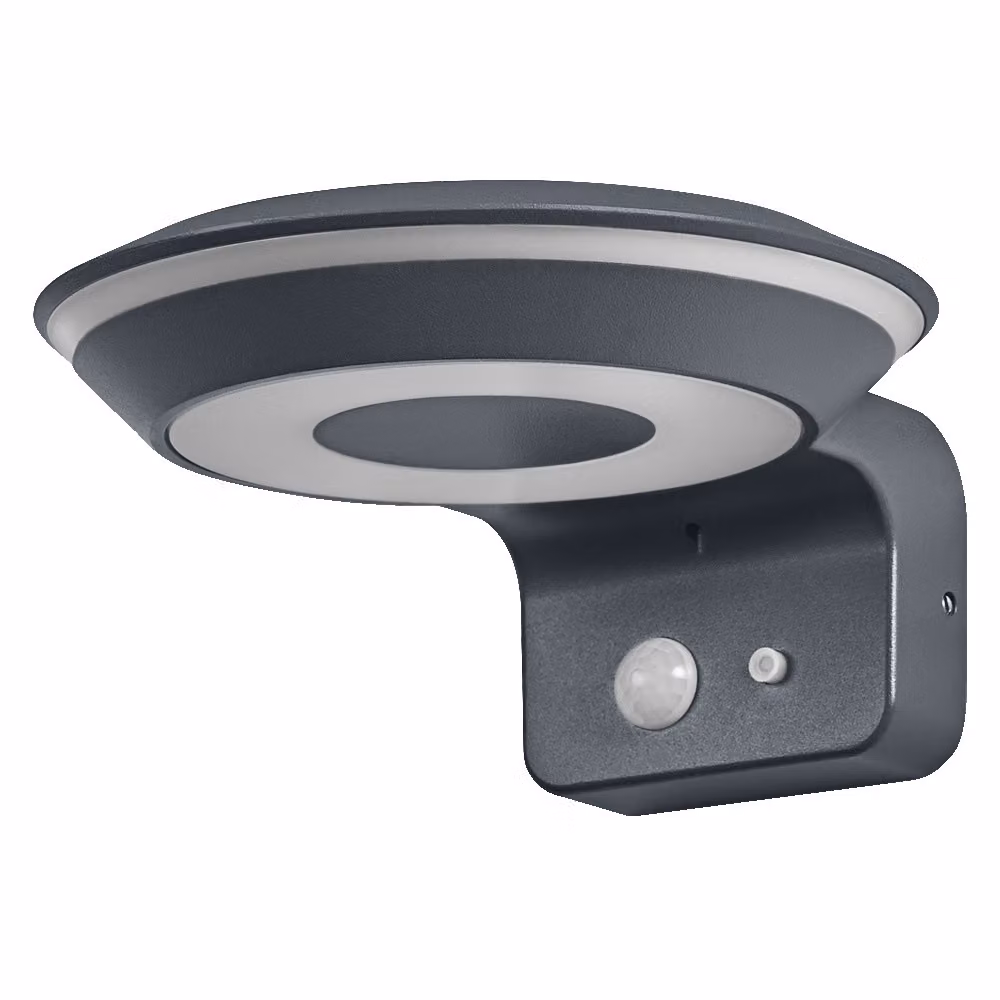 LEDVANCE ENDURA Style applique solare Glow, due anelli luminosi controllabili separatamente, luce bianca calda (3000K), sensore integrato, utilizzabile senza elettricità, classe di protezione IP44, grigio scuro