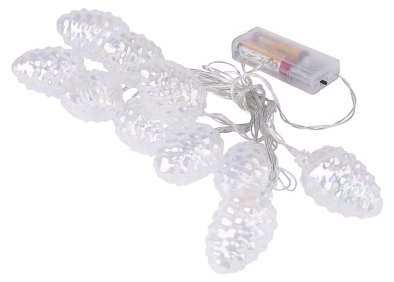 Catena luminosa a LED con 10 decorazioni a forma di pigna, luce bianco caldo, timer, lunghezza 3,05 metri