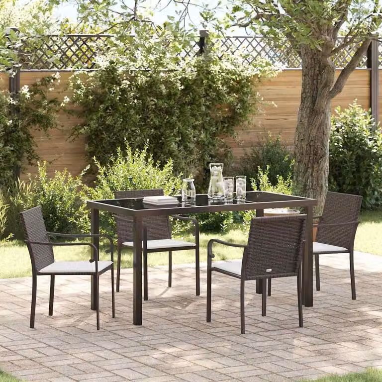 Maison Exclusive - Set da pranzo per esterno, 5 pezzi, rattan in polietilene marrone e nero
