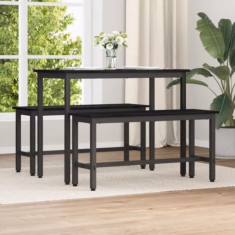 Set di 2 panchine da pranzo moderne vidaXL in metallo e MDF colore nero L 100 x P 32,5 x H 48,5 cm