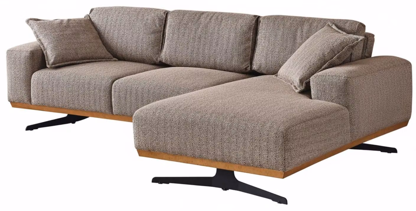Divano ad angolo, stile moderno, beige, imbottitura morbida, design minimalista