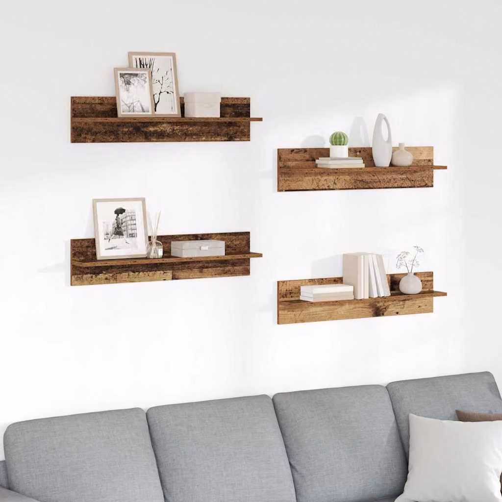 Set di 4 scaffali da parete vidaXL in legno effetto vecchio marrone L: 80 cm, P: 18 cm, H: 11,5 cm