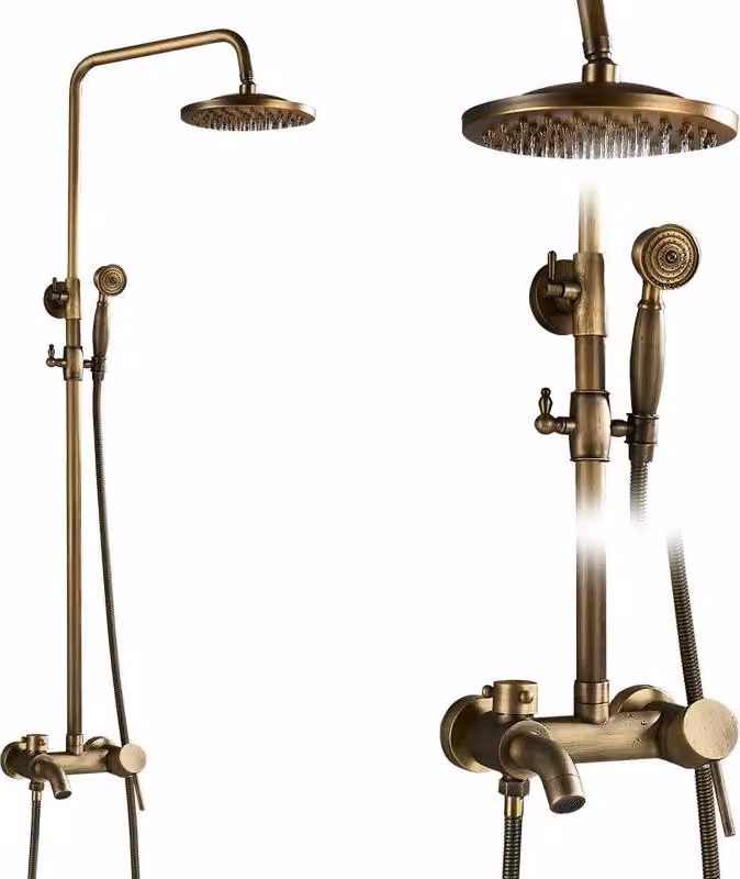 Set doccia, design a pioggia, regolabile in altezza, ottone antico B01