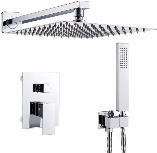 Set doccia da incasso Ibenzoa® con doccia a pioggia e soffione manuale, cromo, ottone massiccio, soffione quadrato, cartuccia in Vetroceramica con 500.000 cicli