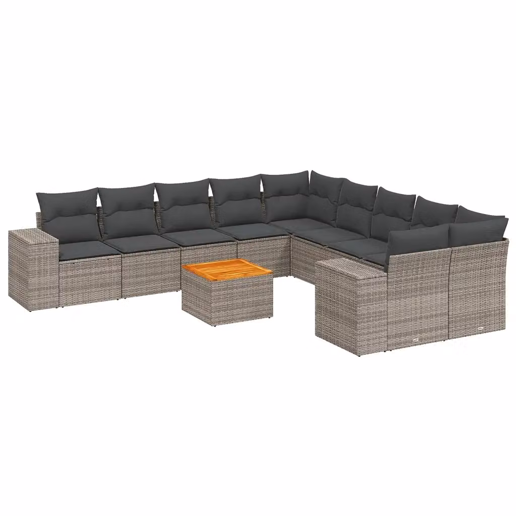 vidaXL Set Divani da Giardino 11 pz in Polyrattan Grigio con Cuscini Moderni a Forma di L – 2