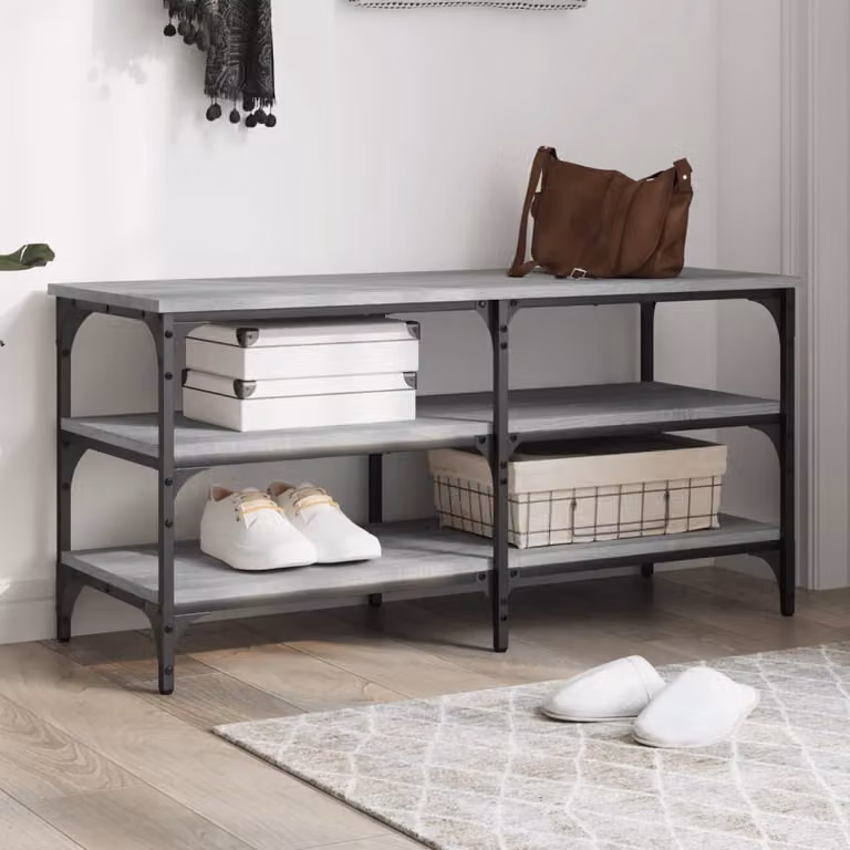 Panca porta scarpe vidaXL in legno multistrato e metallo, colore grigio sonoma, L 100 x P 38,5 x H 49 cm