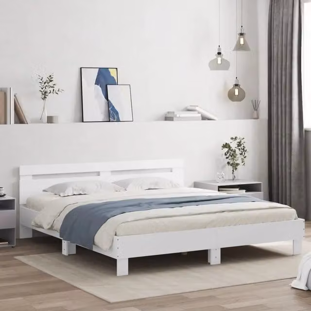 Letto matrimoniale con testiera vidaXL bianco con illuminazione LED e porta USB L/P/H: 200 x 200 x 30 cm