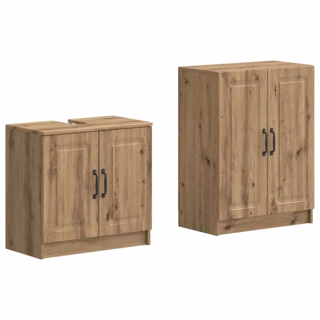 Set di mobili da bagno moderno vidaXL composto da mobile lavabo e mobile contenitore in legno rovere marrone opaco L/P/H: 80,0 x 59,5 x 31,5 cm e 59,5 x 29,6 x 31,5 cm – 2
