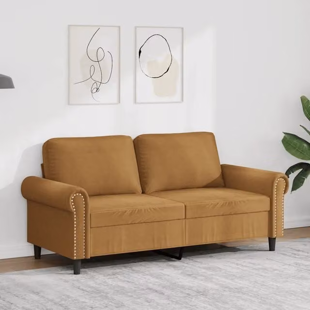 Divano a 2 Posti-Sofa 2 Posti Marrone 140 cm in Velluto 111708