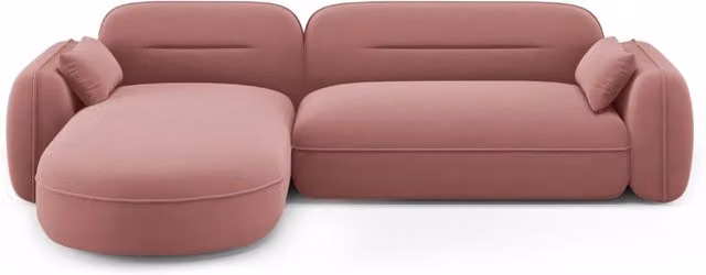 Divano angolare modulare Sydney Cosmopolitan Design a 4 posti in velluto rosa con configurazione sinistra L/P/H: 275 x 140 x 70 cm