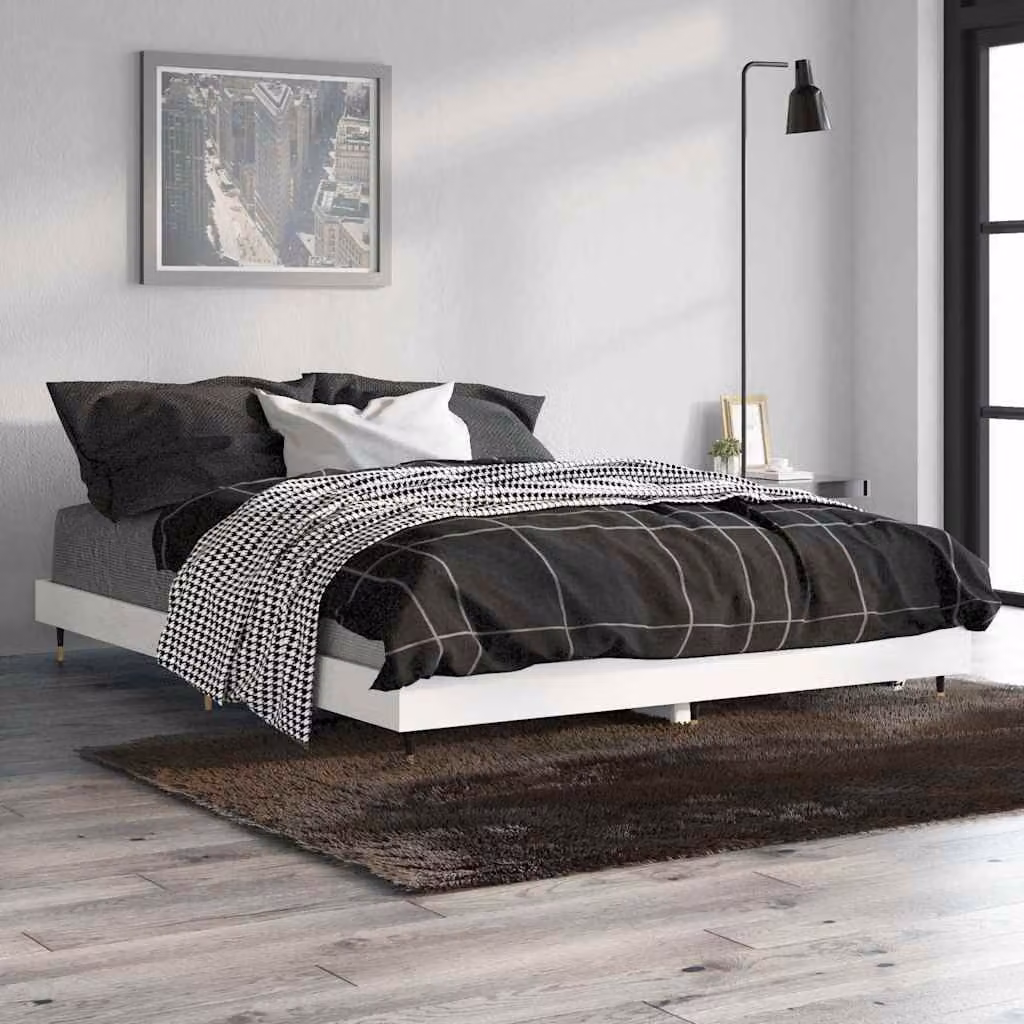 vidaXL Giroletto Bianco Lucido in Legno e Metallo L: 138 cm, P: 193 cm