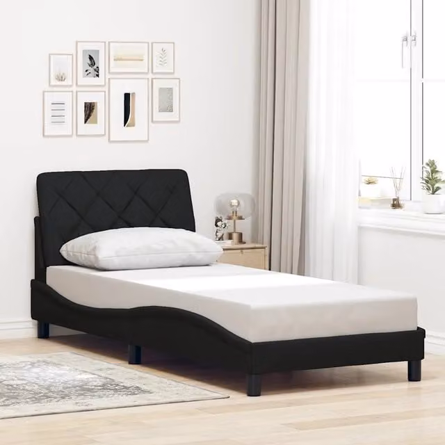Struttura Letto Design Mania con Giroletto in Tessuto Nero L/P/H: 90 x 200 x 74,5 cm