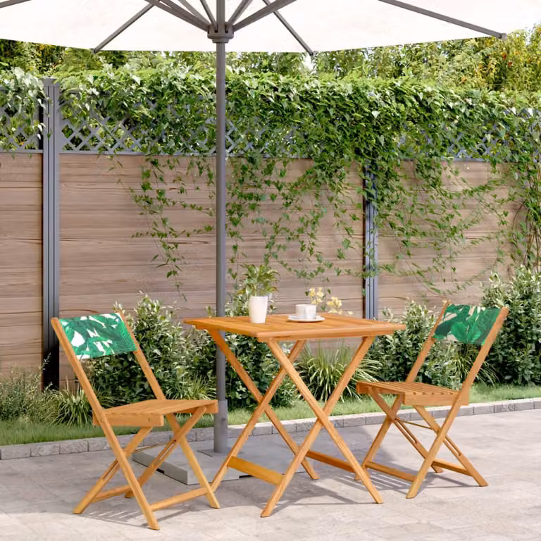 Set da Bistrot 3 pz vidaXL in Legno di Acacia con Motivo Floreale Verde e Marrone