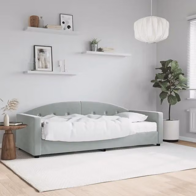 Divano Letto con Materasso-Sofa Letto-Daybed Grigio Chiaro 80x200 cm in Velluto 119165