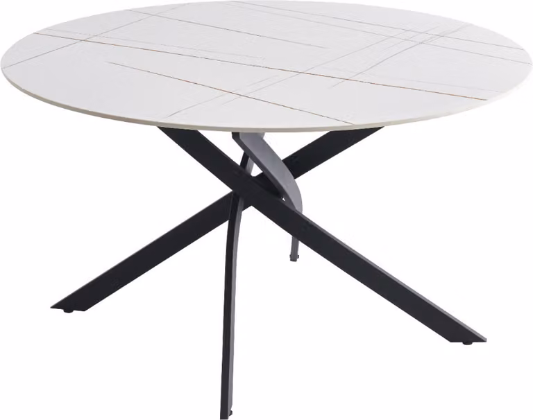 Tavolo da pranzo CasaDolce TAXANA, bianco con venature oro, motivo marmo, 133x76 cm, pietra sinterizzata, gambe in metallo